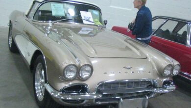 A 1961 Chevrolet Corvette at a classic car auction — illustrative image, not a photograph of Derek Mathewson