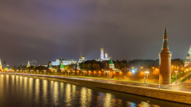 Night view of the Moscow Kremlin — a generic image; not a photograph of Maria Vorontsova